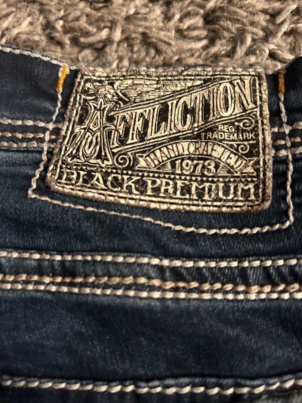 Affliction Dark Blue Men’s Slim Denim Jeans with Contrast Stitching